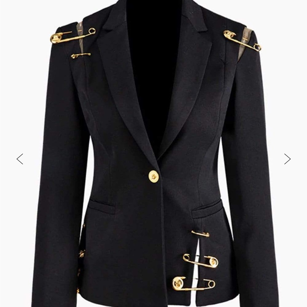 Black Women's Tailored Blazer with Gold Pin Details